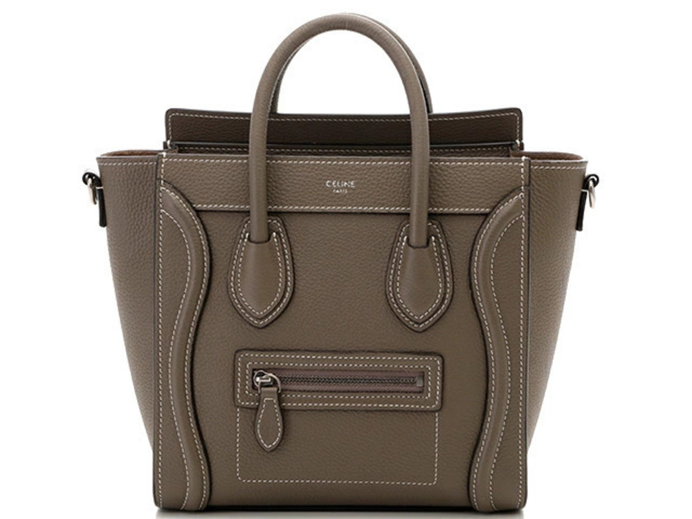 Celine Bag Luggage Handbag Calf Greige Gray